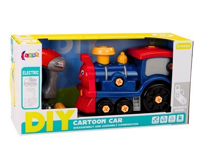 Comboio cartoon desmontável DIY azul escuro