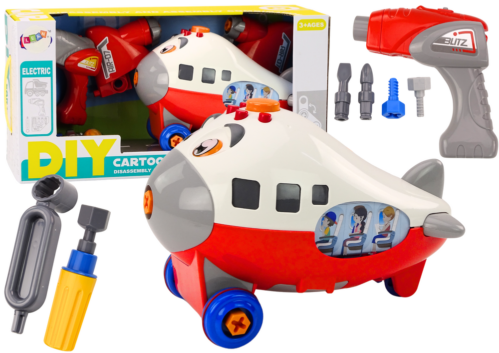 Avião cartoon desmontável asas rotativas DIY vermelho