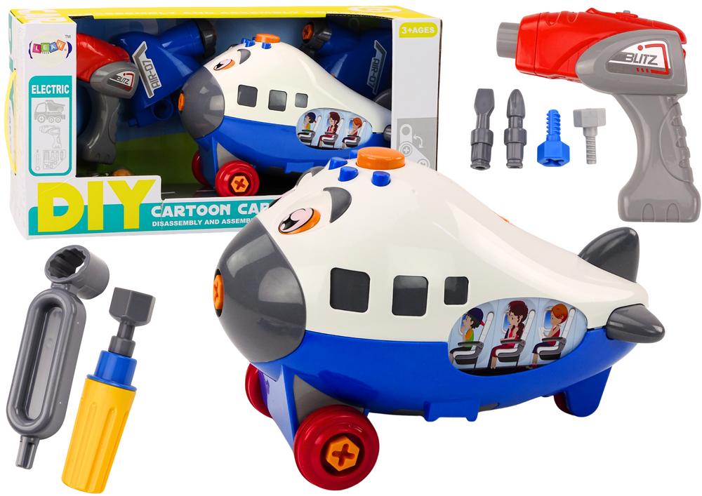 Avião cartoon desmontável asas rotativas DIY azul