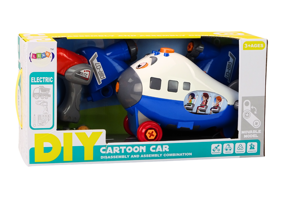 Avião cartoon desmontável asas rotativas DIY azul