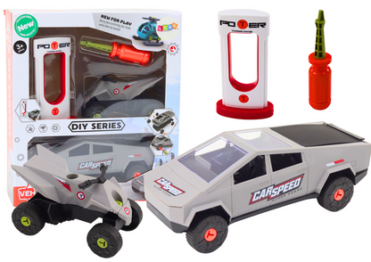 Conjunto carro moderno e Quadriciclo desmontável DIY cinzento