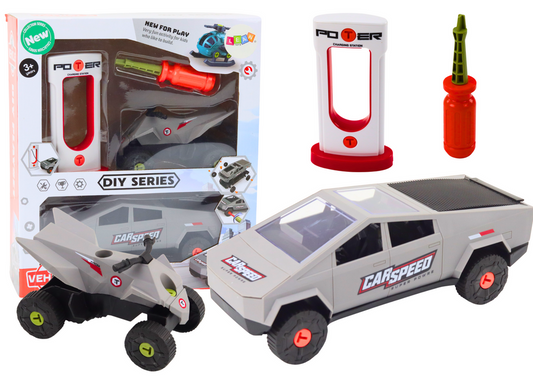 Conjunto carro moderno e Quadriciclo desmontável DIY cinzento