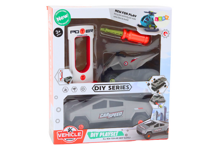 Conjunto carro moderno e Quadriciclo desmontável DIY cinzento