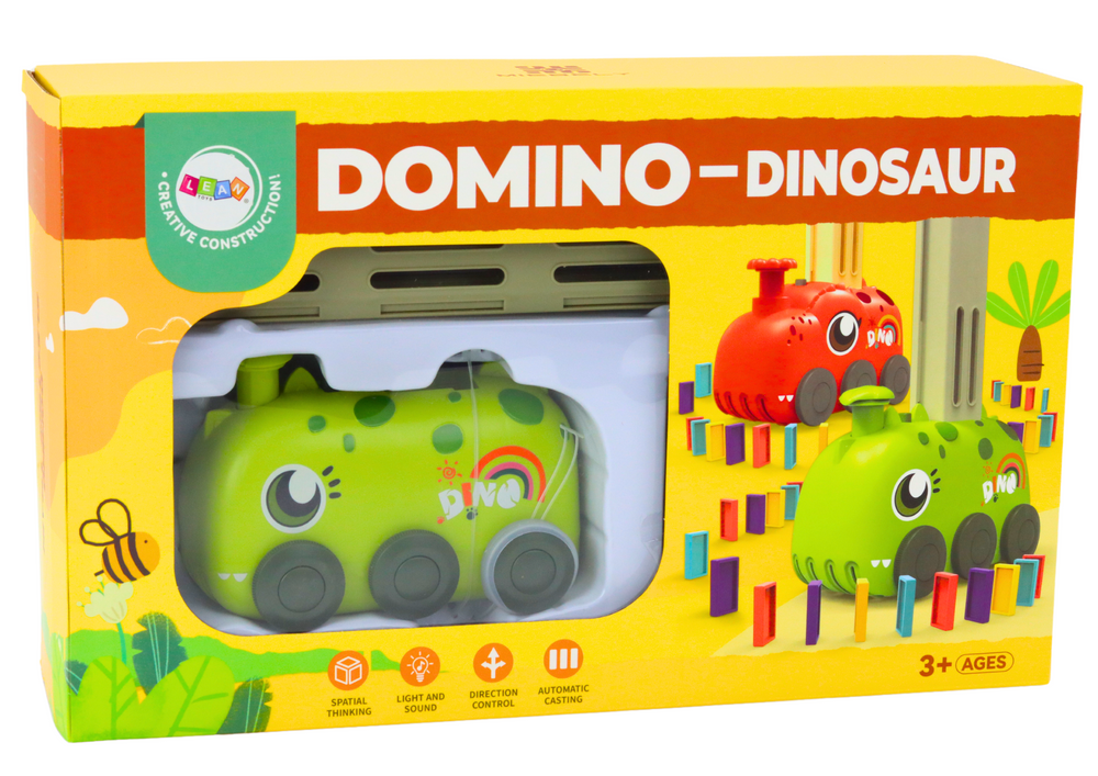 Carro dinossauro a pilhas com dominós verde