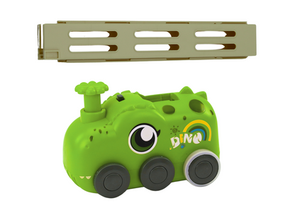 Carro dinossauro a pilhas com dominós verde