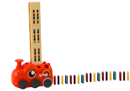 Carro dinossauro a pilhas com dominós vermelho
