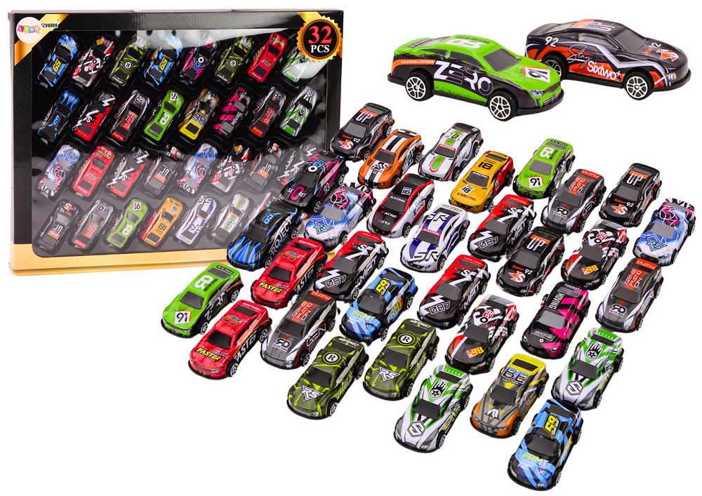 Conjunto carros em mala de metal 32 peças