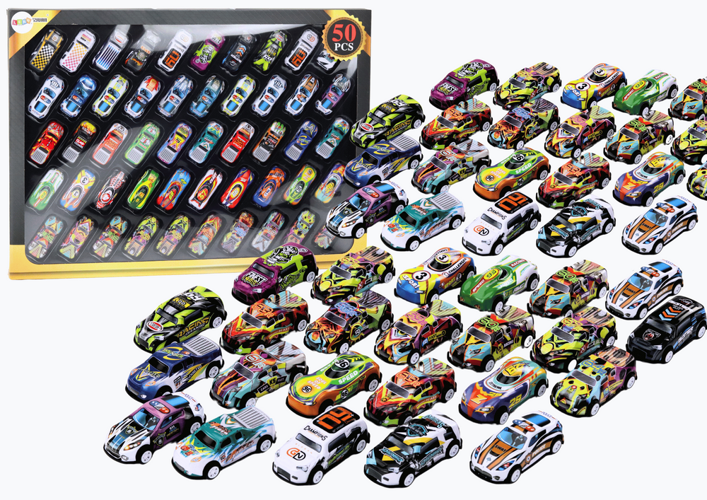 Conjunto carros em mala de metal 50 peças
