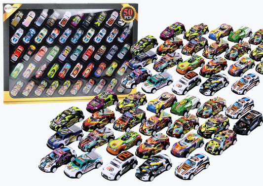 Conjunto carros em mala de metal 50 peças