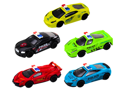 Carro polícia mola 1:43 metal rodas borracha (1 unidade, sortido)