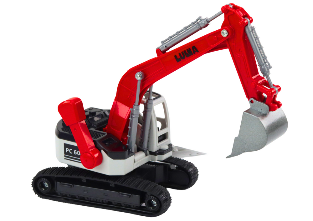 Escavadora lagartas balde metal branco e vermelho (1 unidade)