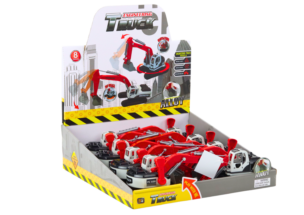 Escavadora lagartas balde metal branco e vermelho (1 unidade)