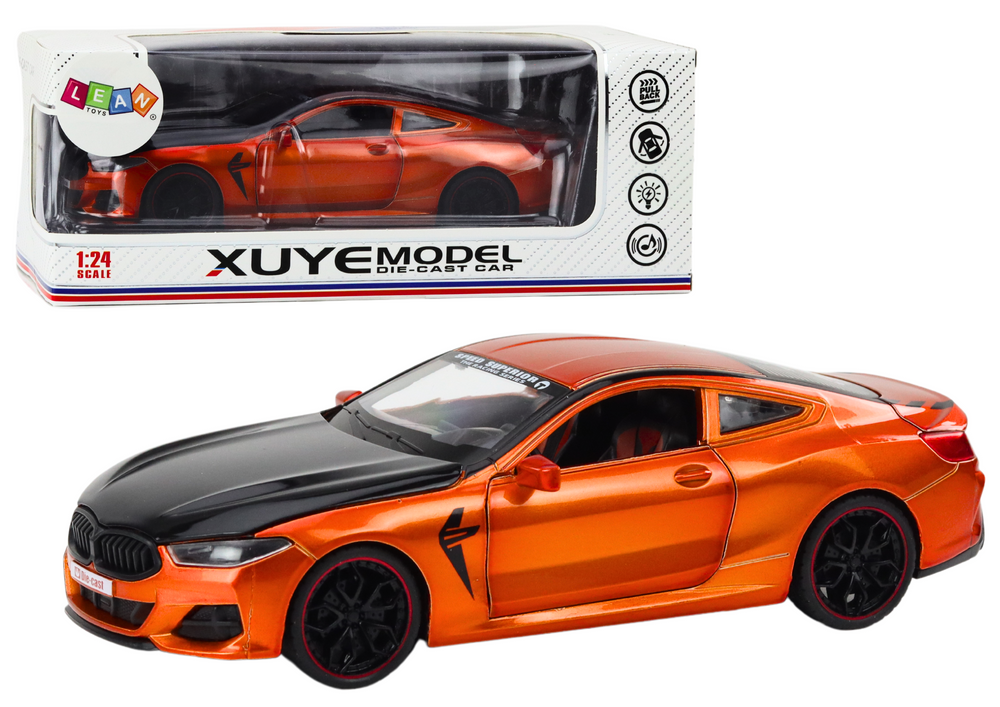 Carro desportivo metal fricção abrir portas 1:24 laranja