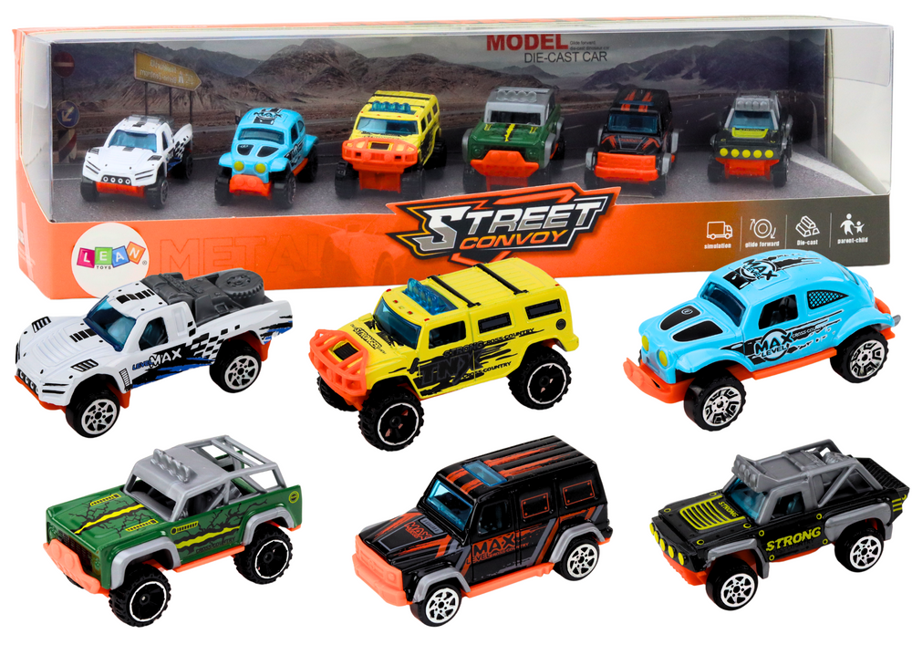 Conjunto carros metal todo-o-terreno 1:64 6 peças