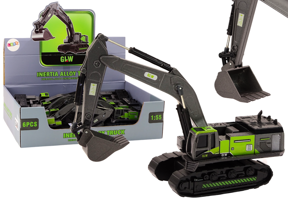 Escavadora lagartas balde metal 1:55 preto e verde (1 unidade)