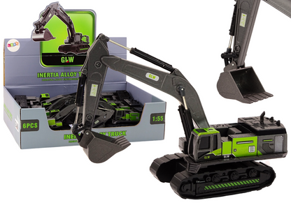 Escavadora lagartas balde metal 1:55 preto e verde (1 unidade)