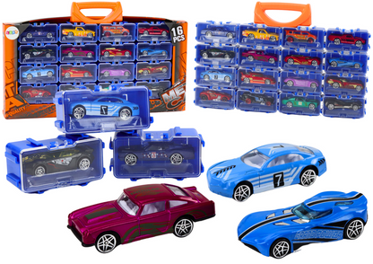 Conjunto carros em mala de metal 16 peças