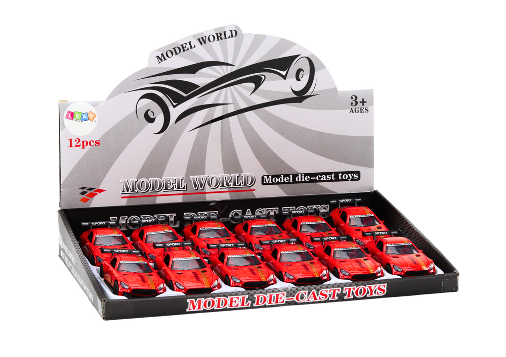 Carro desportivo 1:32 metal spoiler vermelho (1 unidade, sortido)