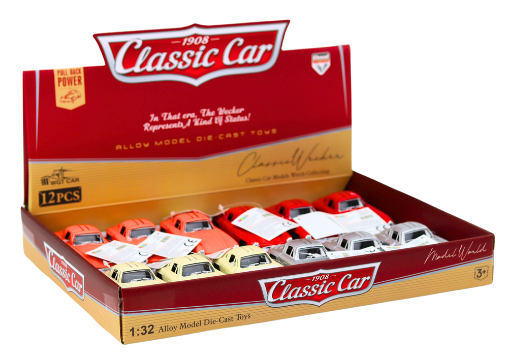 Carro clássico 1:32 metal portas de abrir (1 unidade, sortido)