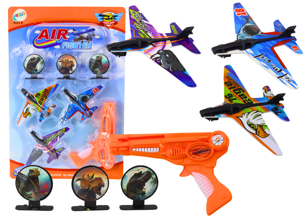 Lançador aviões com 3 aviões e escudos laranja
