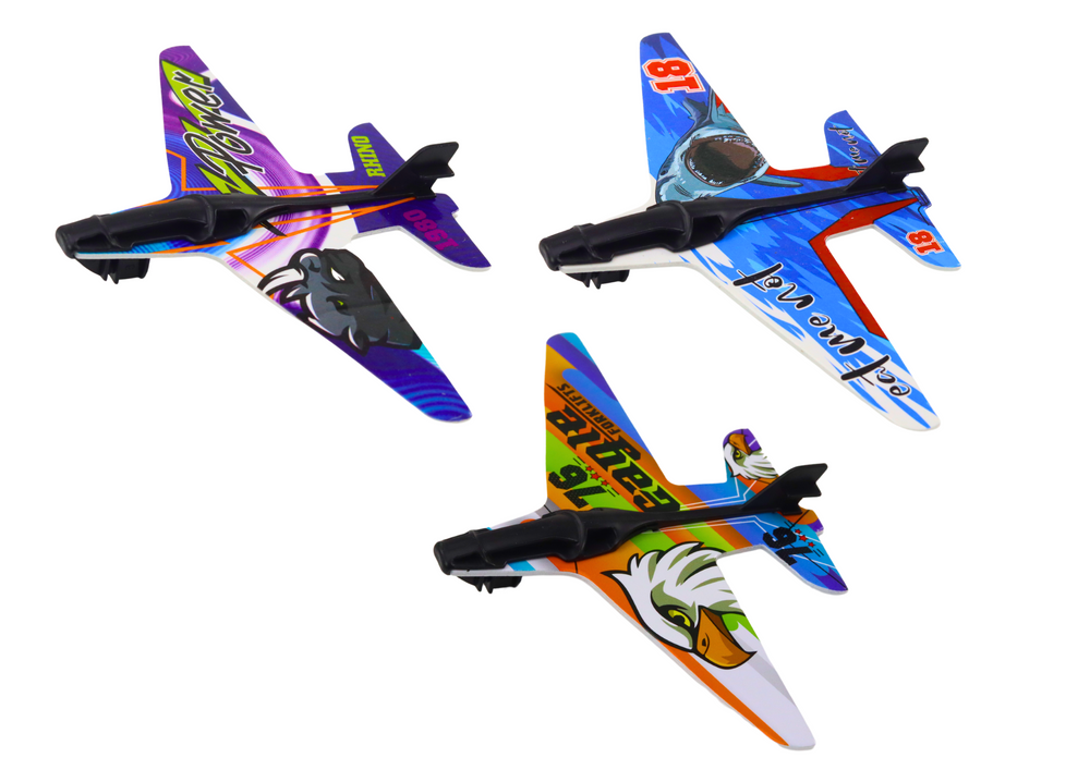 Lançador aviões com 3 aviões e escudos laranja