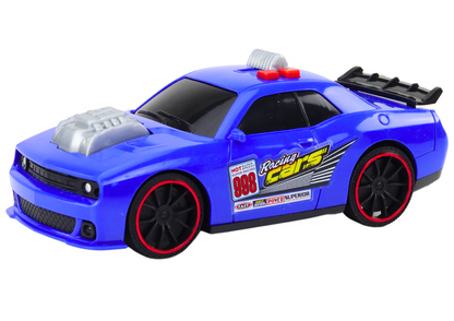 Carro corrida azul luz som motor abrir