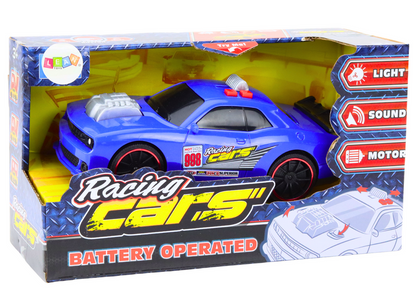 Carro corrida azul luz som motor abrir