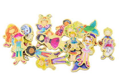 Conjunto ímanes personagens madeira 20 peças