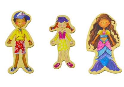 Conjunto ímanes personagens madeira 20 peças