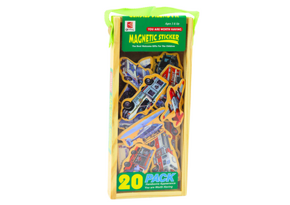 Conjunto ímanes veículos madeira 20 peças