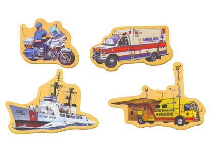Conjunto ímanes veículos madeira 20 peças