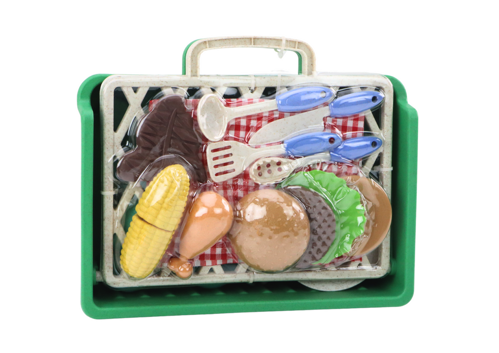 Conjunto churrasco grelhador comida talheres pratos copos