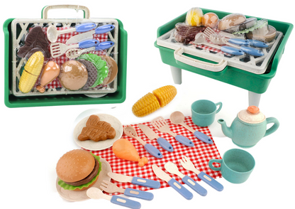 Conjunto churrasco grelhador comida talheres pratos copos