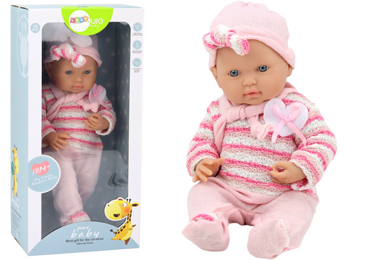 Boneca bebé camisola às riscas chapéu cachecol rosa