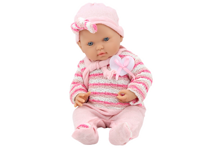 Boneca bebé camisola às riscas chapéu cachecol rosa