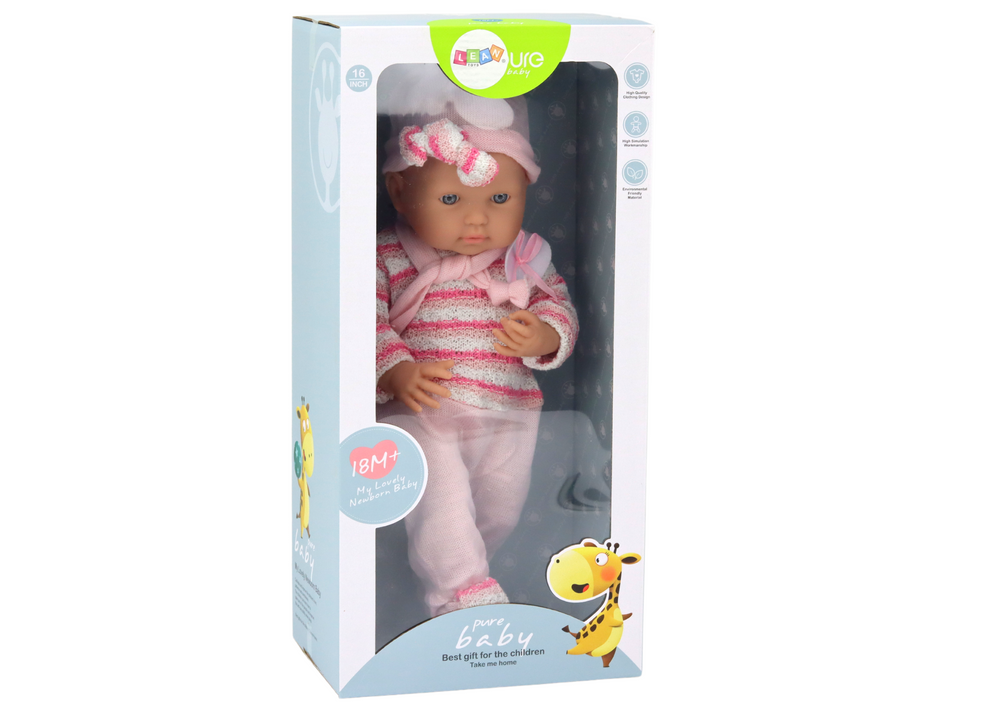 Boneca bebé camisola às riscas chapéu cachecol rosa