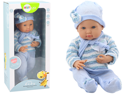 Boneca bebé camisola às riscas chapéu cachecol azul