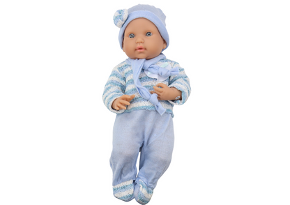 Boneca bebé camisola às riscas chapéu cachecol azul