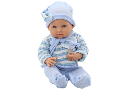 Boneca bebé camisola às riscas chapéu cachecol azul