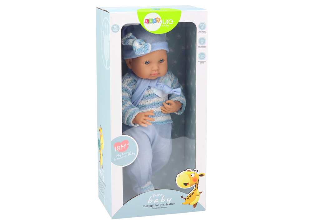 Boneca bebé camisola às riscas chapéu cachecol azul