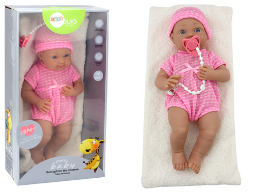 Boneca bebé roupa rosa chapéu chupeta manta