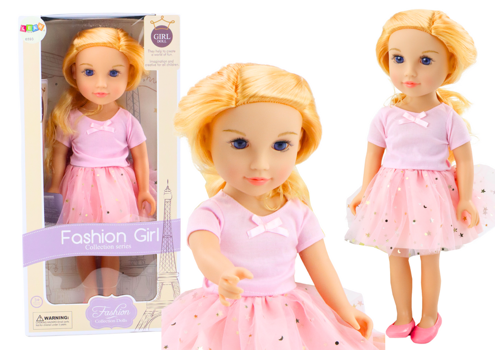 Boneca vestido tule rosa cabelo loiro
