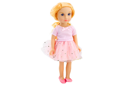 Boneca vestido tule rosa cabelo loiro