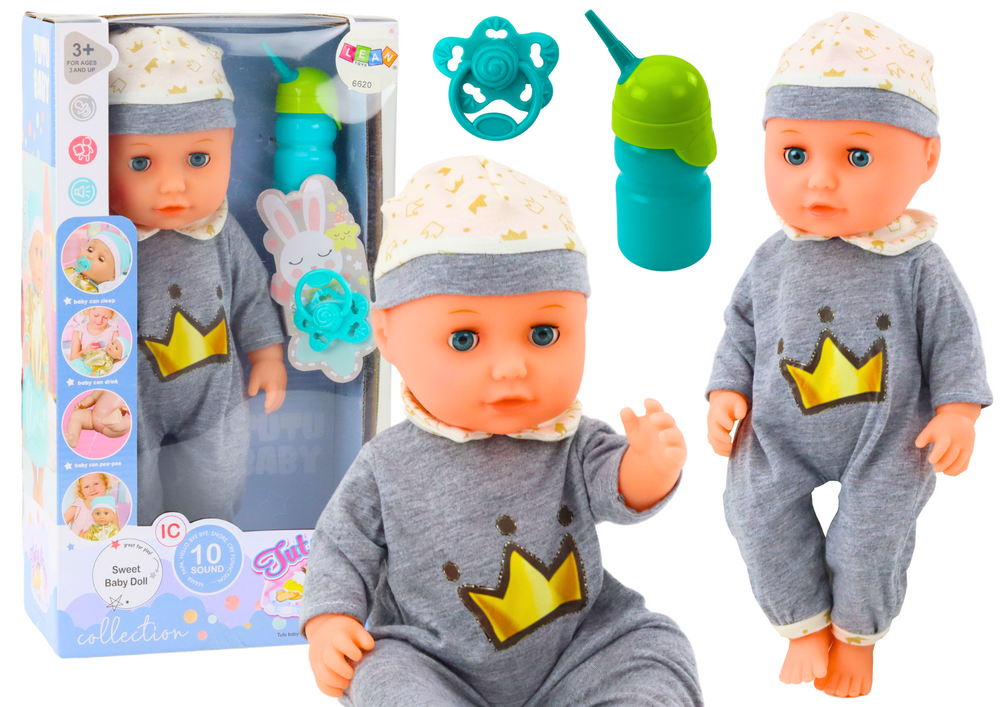 Boneca bebé pijama cinzento com função xixi som