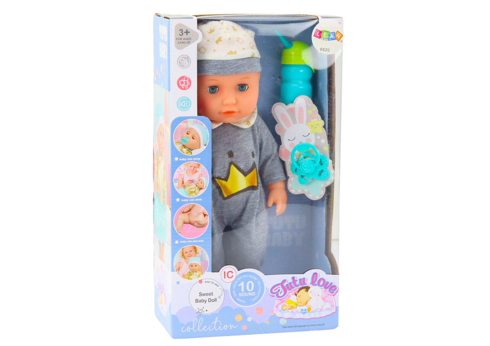 Boneca bebé pijama cinzento com função xixi som