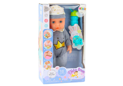 Boneca bebé pijama cinzento com função xixi som