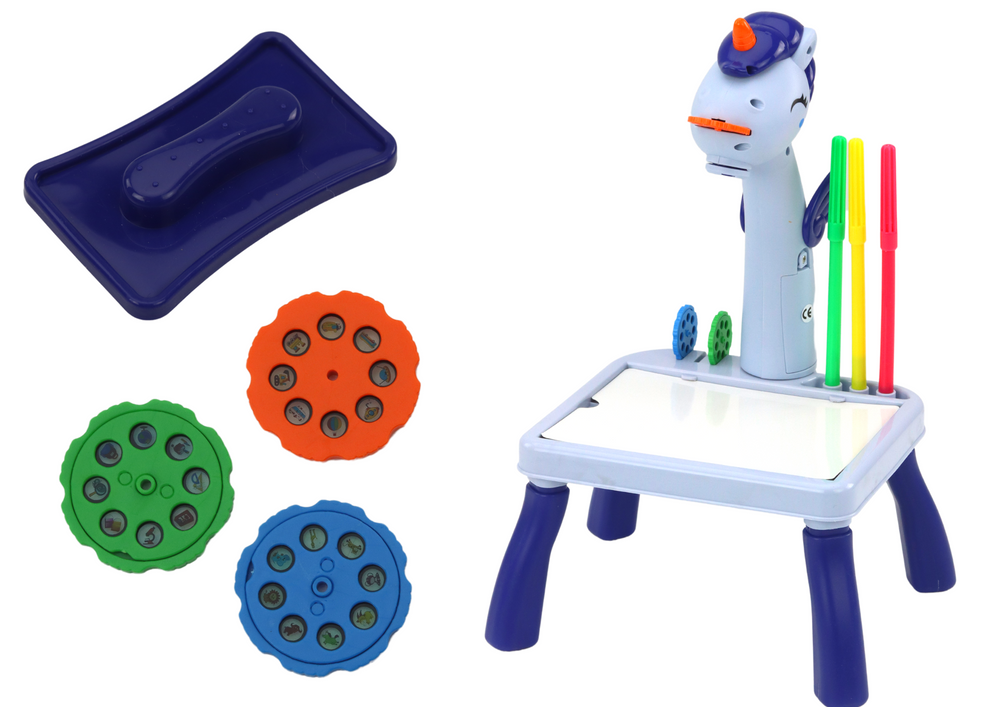 Mini projetor Tetris de mesa 2 em 1 unicórnio azul