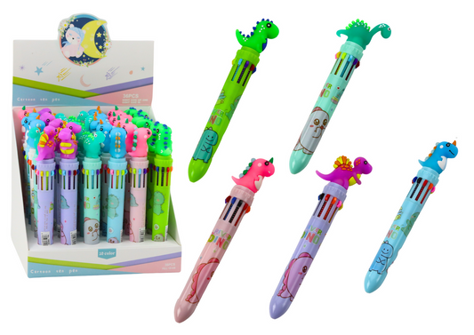 Caneta automática dinossauro multicolor 10 cores mix (1 unidade, sortido)