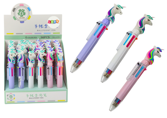 Caneta automática unicórnio multicolor 6 cores mix (1 unidade, sortido)