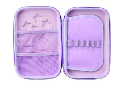 Estojo 3D unicórnio grande dobrável roxo 23x15x5cm